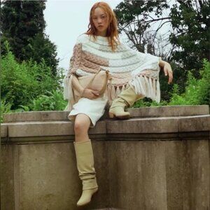 NWOT Free People Revelry Cable Fringe Poncho